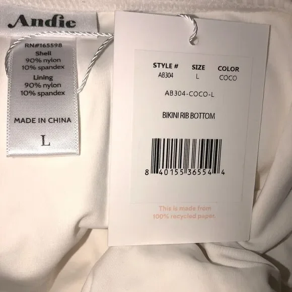 Andie Swim The Bikini Bottom in Ivory Cream White Ribbed Size Large Coconut NEW - Picture 6 of 11